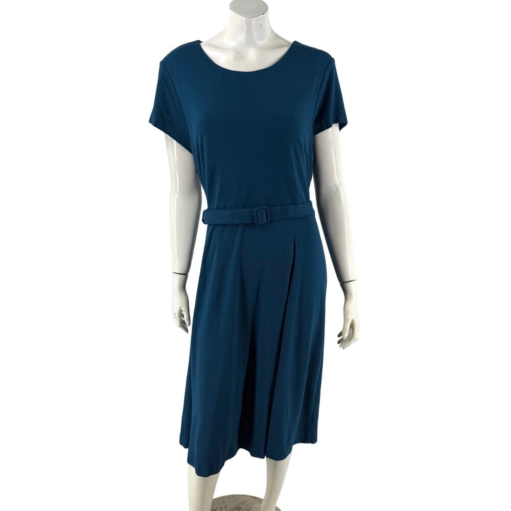 Boden Aida Ponte Womens Dress Size 16 Fit Flare Belted Baltic Blue Stretch